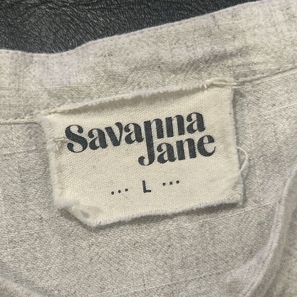 Savanna Jane Top Womens Large Embroidered Blouse Boho Tassels Linen Blend Beige - Picture 2 of 7